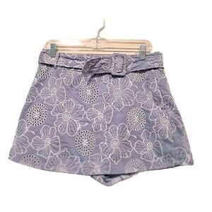 Boutique Moodie Brand Skort Blue Floral Eyelet Belted Embroidered Women's L